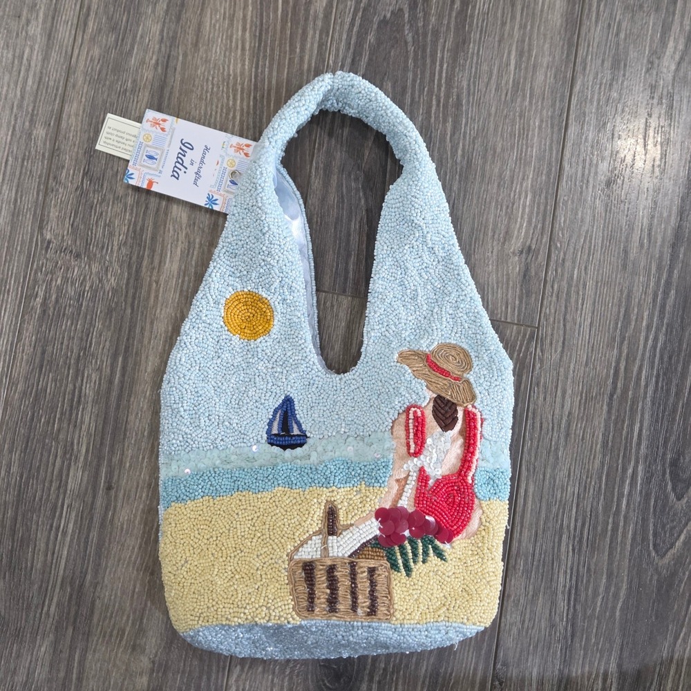Handcrafted in India Viral Beaded Beach Bag Boho Resortcore Vacation Coastal NEW - Picture 2 of 10